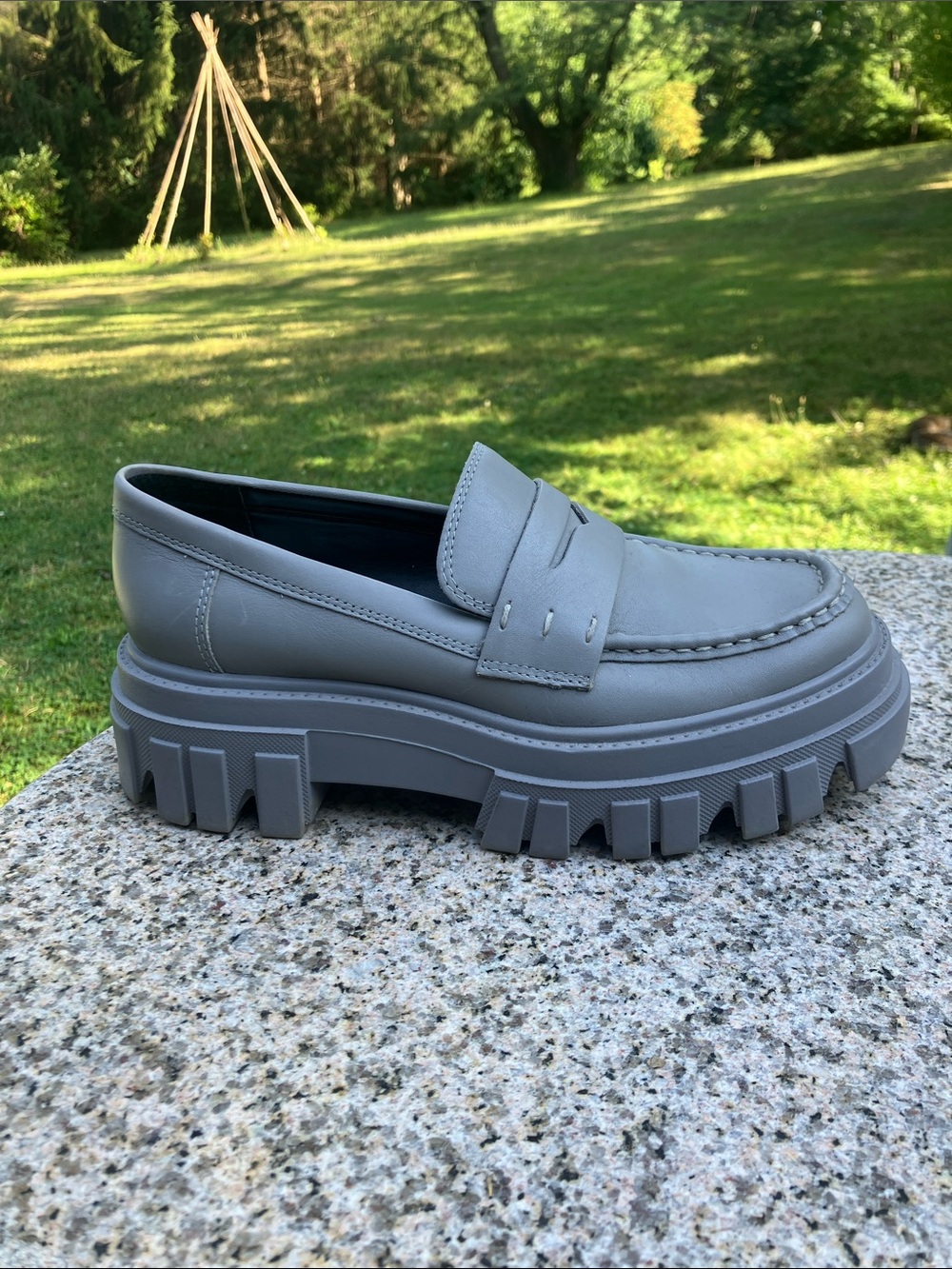 Marc Fisher Grey Leather Platform Loafers - Picture 3 of 9